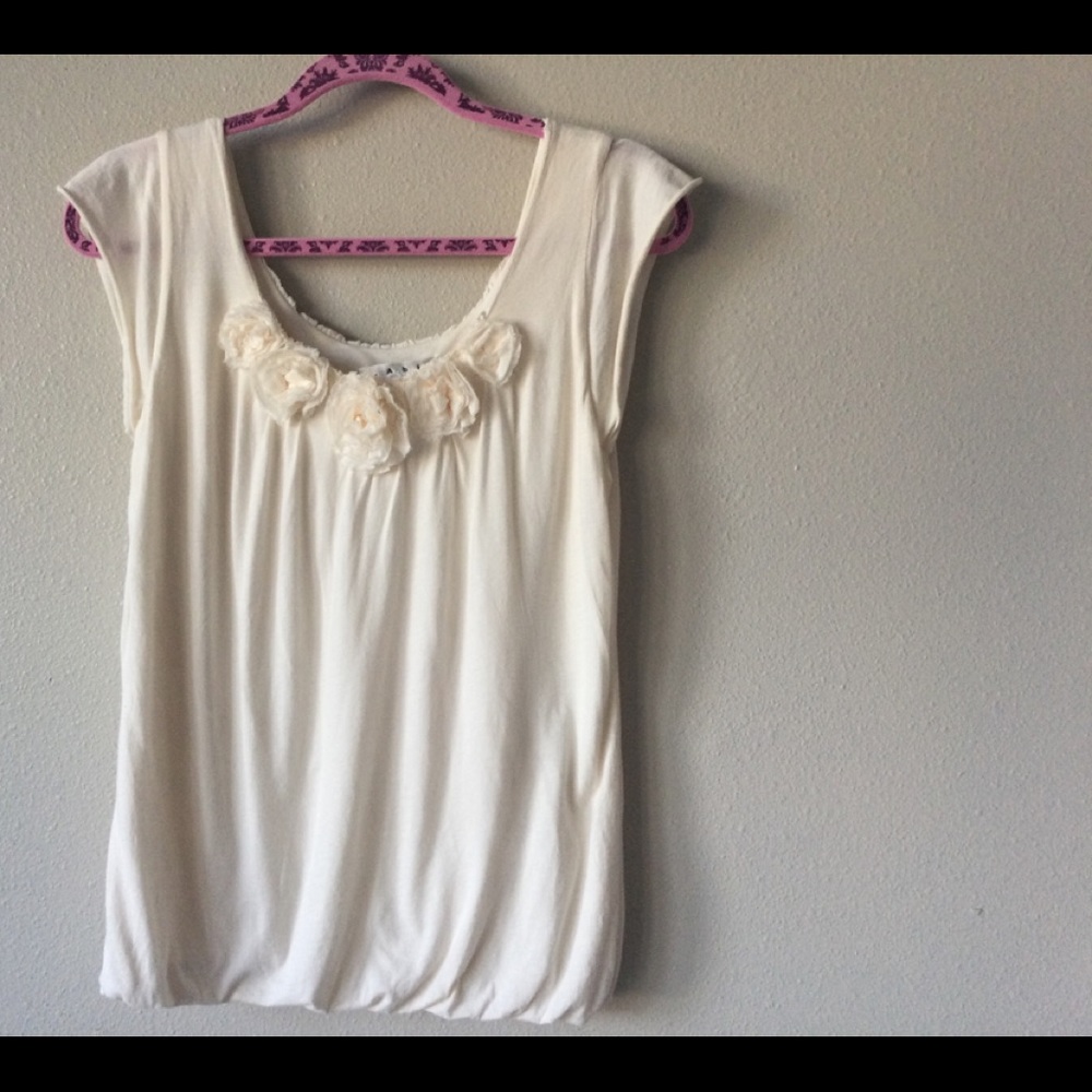 Cabi Rosette Neckline Cap SleeveTop #505